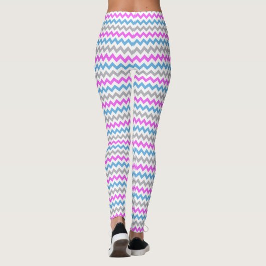 Roze, blauw en grijs Zig Zag Chevron Pattern Leggings (Achterkant)