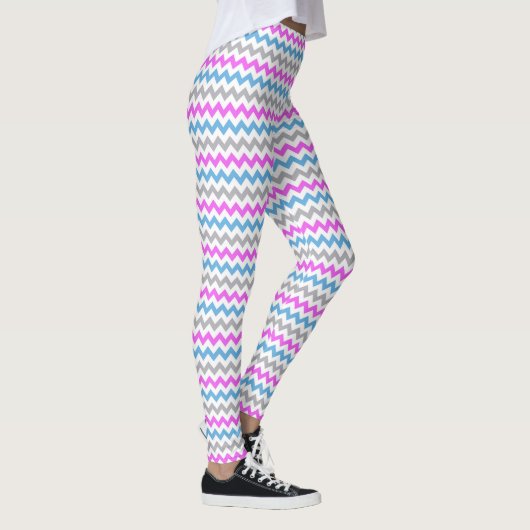 Roze, blauw en grijs Zig Zag Chevron Pattern Leggings (Rechts)