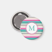 Roze Blauw en Groen Monogram Magneet (Voorkant / Achterkant)
