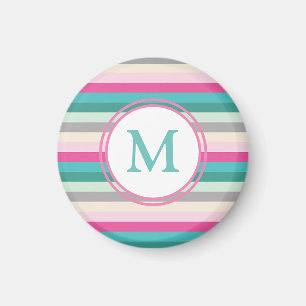 Roze Blauw en Groen Monogram Magneet