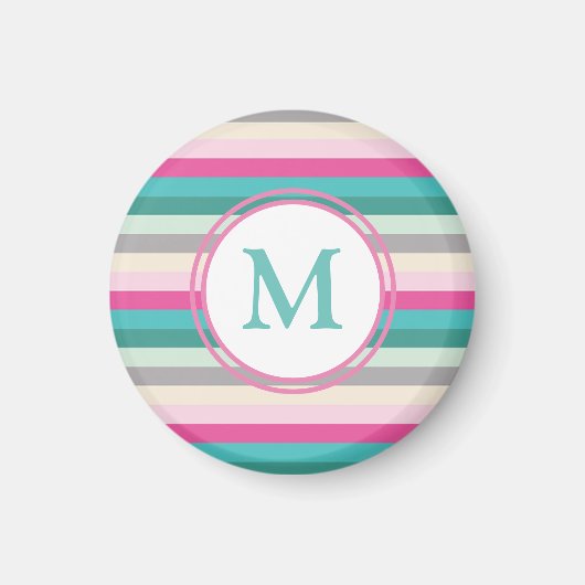 Roze Blauw en Groen Monogram Magneet (Voorkant)