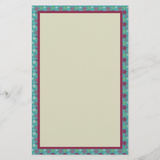 Roze Blauw en Groen Snowflake Patroon Briefpapier (Voorkant)