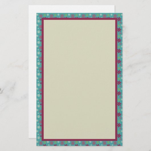 Roze Blauw en Groen Snowflake Patroon Briefpapier (Voorkant / Achterkant)