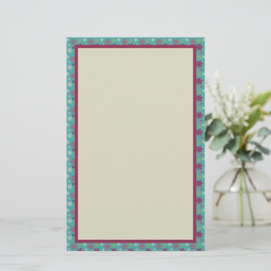 Roze Blauw en Groen Snowflake Patroon Briefpapier (Staand voorkant)