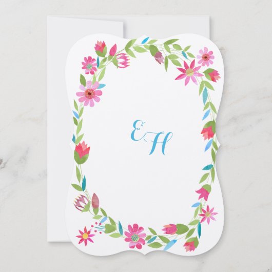 Roze Blauw en Groen Wreath Forest Wedding Invite Kaart (Achterkant)