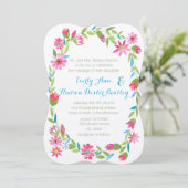 Roze Blauw en Groen Wreath Forest Wedding Invite Kaart (Staand voorkant)