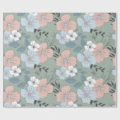  Roze, Blauw, en Groene Floral Patroon Cadeaupapier (Vlak)