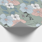  Roze, Blauw, en Groene Floral Patroon Cadeaupapier (Hoek)