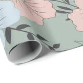  Roze, Blauw, en Groene Floral Patroon Cadeaupapier (Rol Hoek)