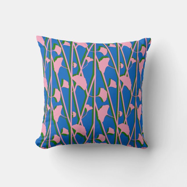 Roze Blauw en groene Floral Pillow Kussen (Voorkant)