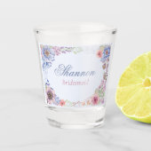 Roze Blauw en Paarse Bloemen Bruidsmeisje Shot Gla Shot Glas (Voorkant)