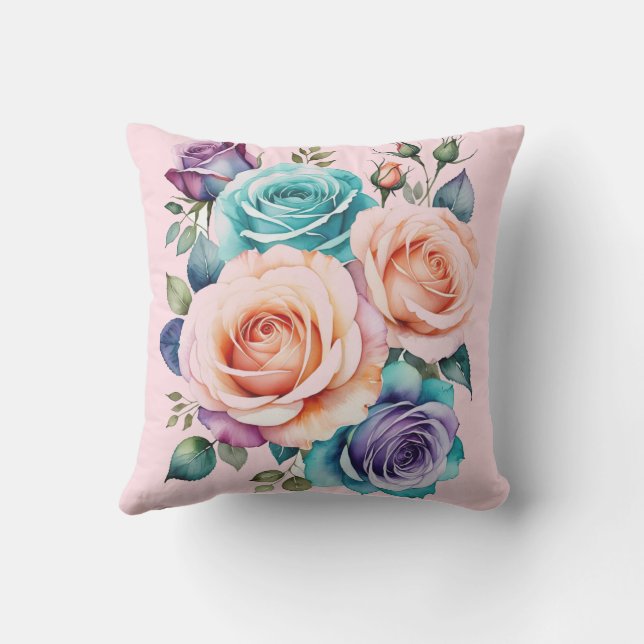 Roze, blauw en paarse rozen buitenkussen (Achterkant)