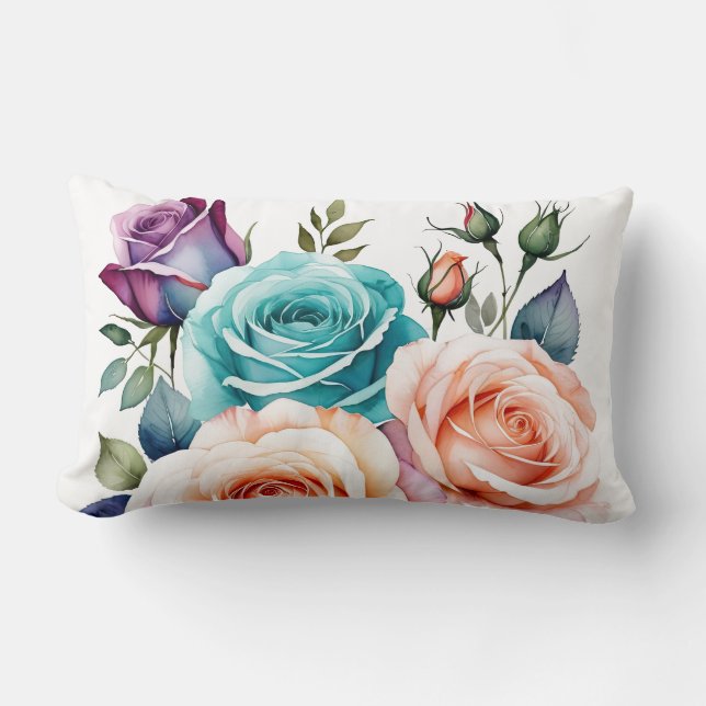 Roze, blauw en paarse rozen kussen (Voorkant)