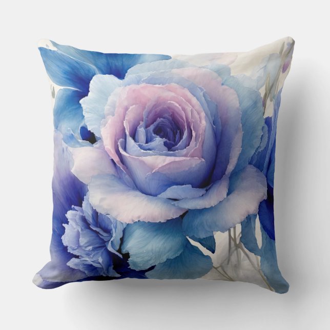 Roze, blauw en paarse rozen kussen (Voorkant)