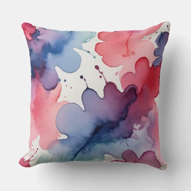 Roze, blauw en paarse waterverf textuur kussen (Voorkant)