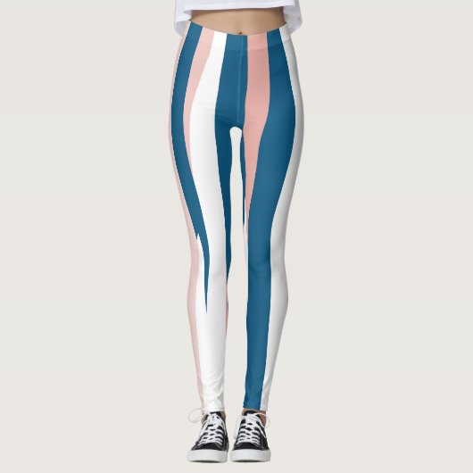 Roze blauw en wit Abstract Leggings (Voorkant)