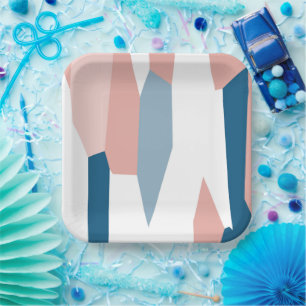 Roze blauw en wit Abstract Papieren Bordje