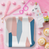 Roze blauw en wit Abstract Papieren Bordje (Feest)