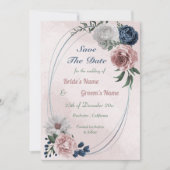 roze blauw en wit bloemgeometrisch save the date (Voorkant)