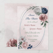 roze blauw en wit bloemgeometrisch save the date (Voorkant / Achterkant)