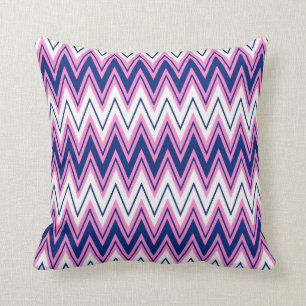 Roze Blauw en Wit Chevron Geometrisch Patroon 2 Kussen