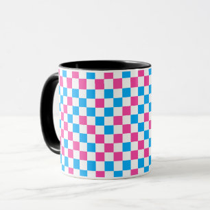 Roze Blauw En Wit Geruit Patroon Mok