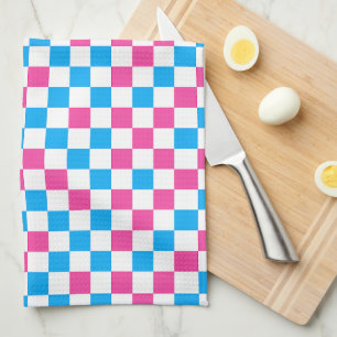 Roze Blauw En Wit Geruit Patroon Theedoek