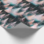 Roze Blauw en Wit Gouden Bomen Moderne Kerst Cadeaupapier (Hoek)