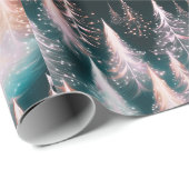 Roze Blauw en Wit Gouden Bomen Moderne Kerst Cadeaupapier (Rol Hoek)