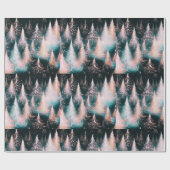 Roze Blauw en Wit Gouden Bomen Moderne Kerst Cadeaupapier (Vlak)