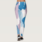 Roze blauw en wit penseelstreken patroon leggings (Achterkant)