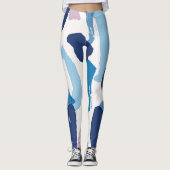 Roze blauw en wit penseelstreken patroon leggings (Voorkant)