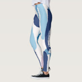 Roze blauw en wit penseelstreken patroon leggings (Links)