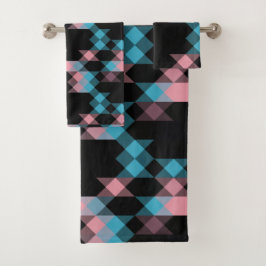roze blauw en zwart geometrisch bad handdoek