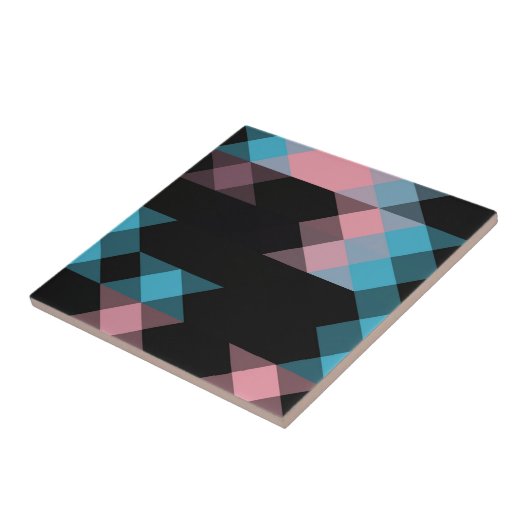 roze blauw en zwart geometrisch tegeltje (Zijkant)