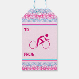 Roze blauw fietspatroon cadeaulabel