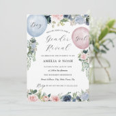 Roze Blauw Floral Ballon Geslacht Kaart (Staand voorkant)