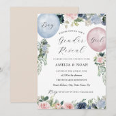 Roze Blauw Floral Ballon Geslacht Kaart (Voorkant / Achterkant)