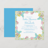  Roze Blauw Floral Neutraal baby shower Kaart (Voorkant / Achterkant)