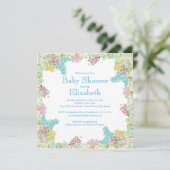  Roze Blauw Floral Neutraal baby shower Kaart (Staand voorkant)