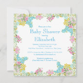  Roze Blauw Floral Neutraal baby shower Kaart (Voorkant)