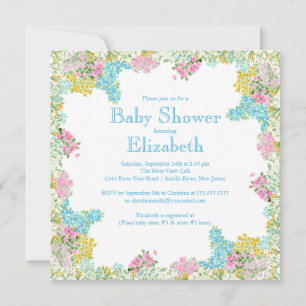 Roze Blauw Floral Neutraal baby shower Kaart
