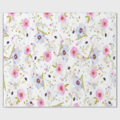 Roze, Blauw Floral Patroon Cadeaupapier (Vlak)