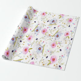 Roze, Blauw Floral Patroon Cadeaupapier