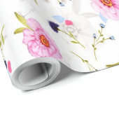Roze, Blauw Floral Patroon Cadeaupapier (Rol Hoek)