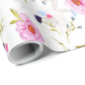 Roze, Blauw Floral Patroon Cadeaupapier (Rol Hoek)