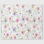 Roze, Blauw Floral Patroon Cadeaupapier (Vlak)