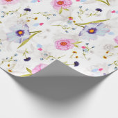 Roze, Blauw Floral Patroon Cadeaupapier (Hoek)
