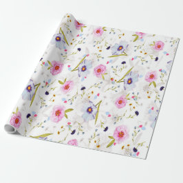 Roze, Blauw Floral Patroon Cadeaupapier