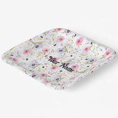 Roze, Blauw Floral Patroon Papieren Bordje (Gebogen)